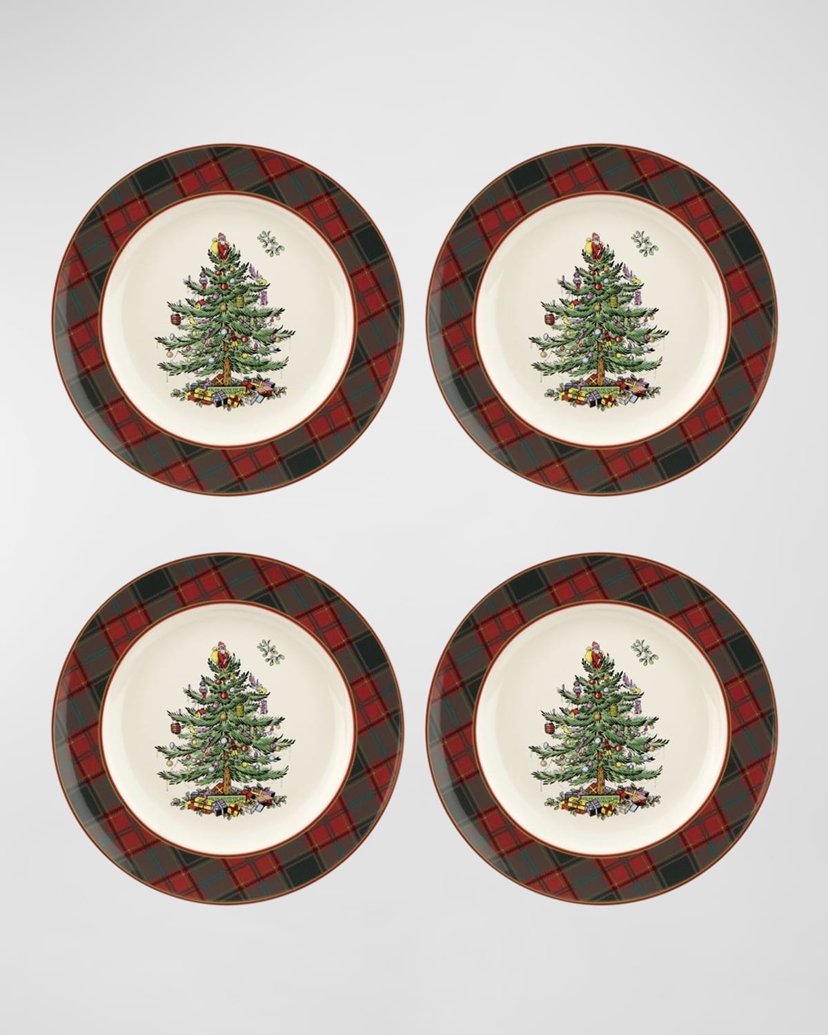 Image Spode Christmas Tree Tartan Dinner Plate, Set of 4