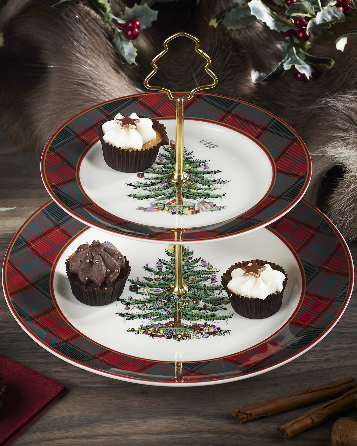 Image Spode Christmas Tree Tartan Tiered Server