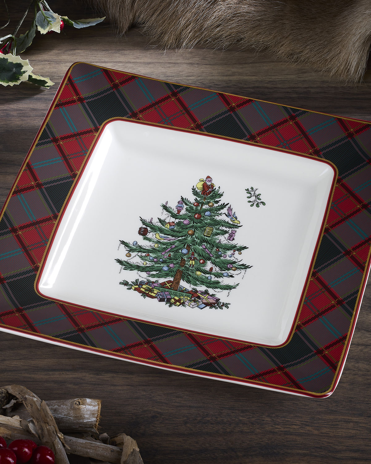 Image Spode Christmas Tree Tartan Square Platter