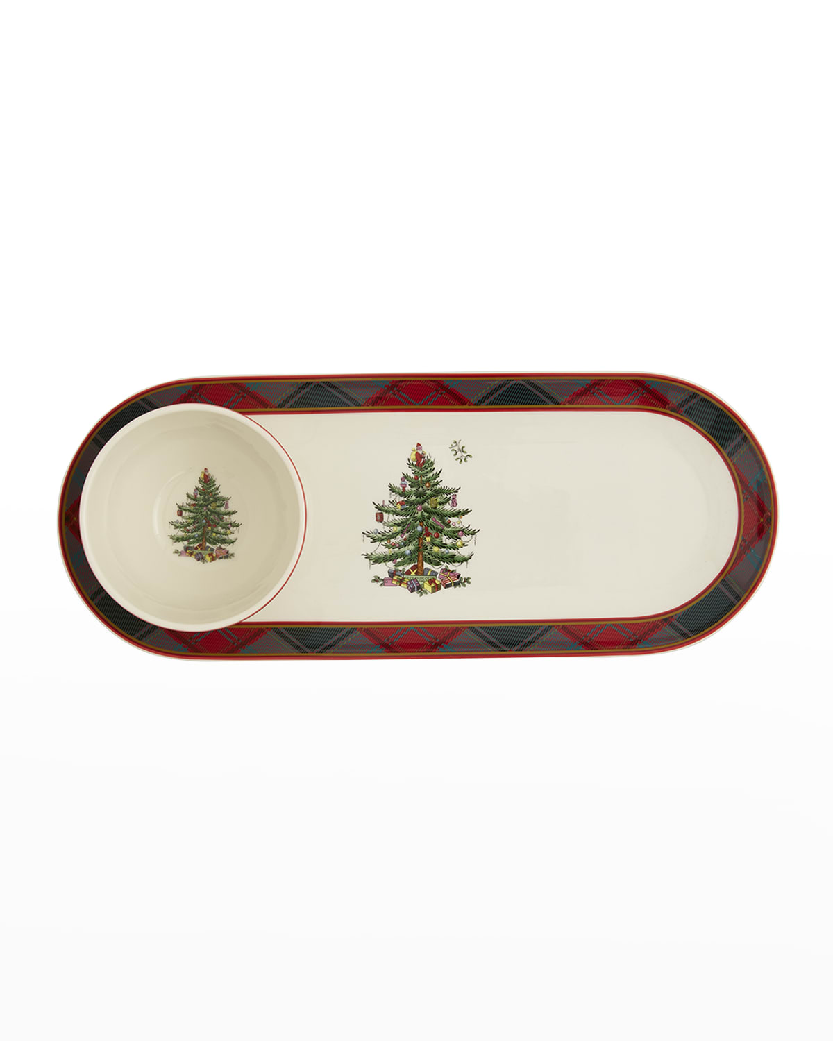 Image Spode Christmas Tree Tartan 2-Piece Chip and Dip