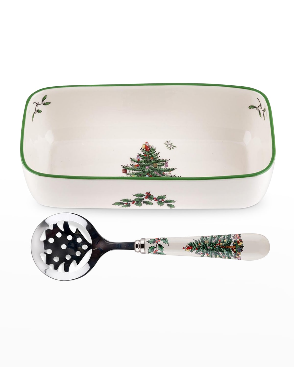 Image Spode Christmas Tree Cranberry Server with Slotted Spoon