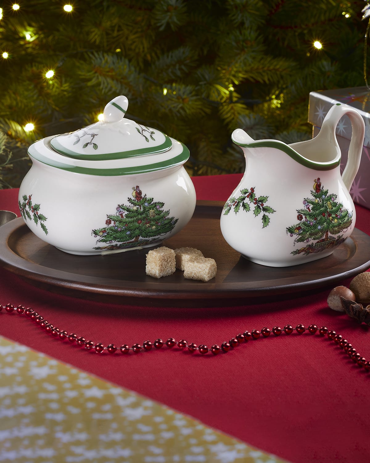 Image Spode 3-Piece Christmas Tree Sugar and Creamer Set