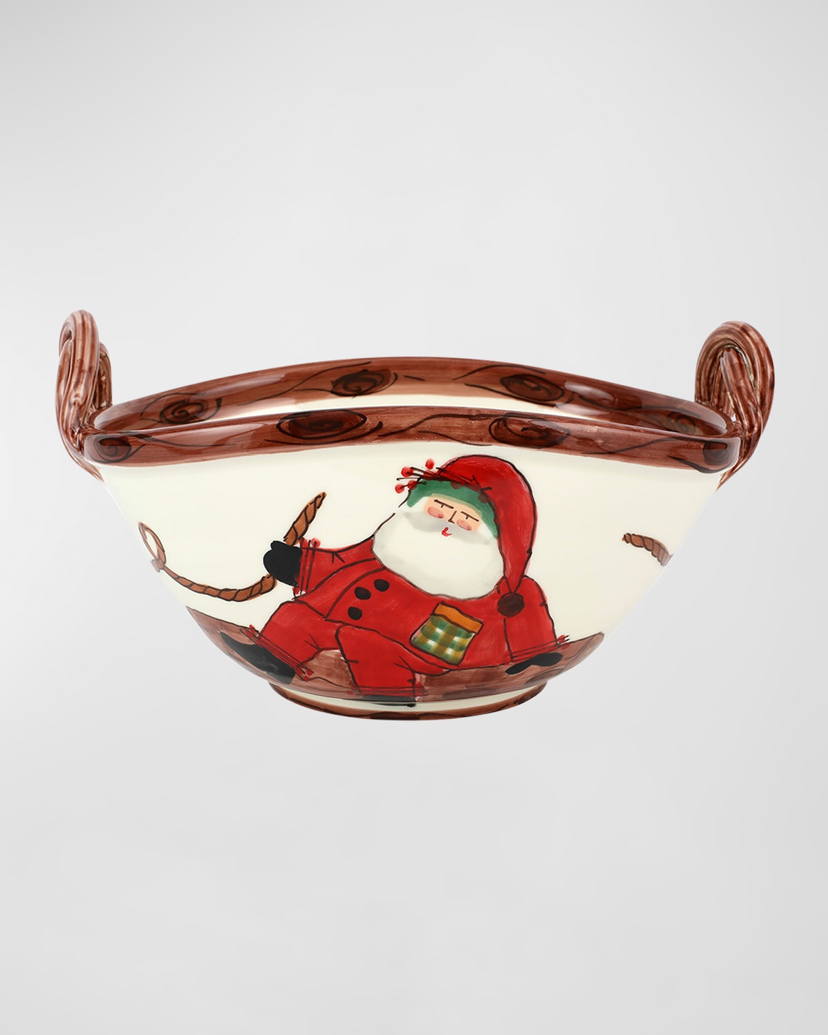 Image Vietri Old St. Nick Handled Oval Bowl with Sleigh 