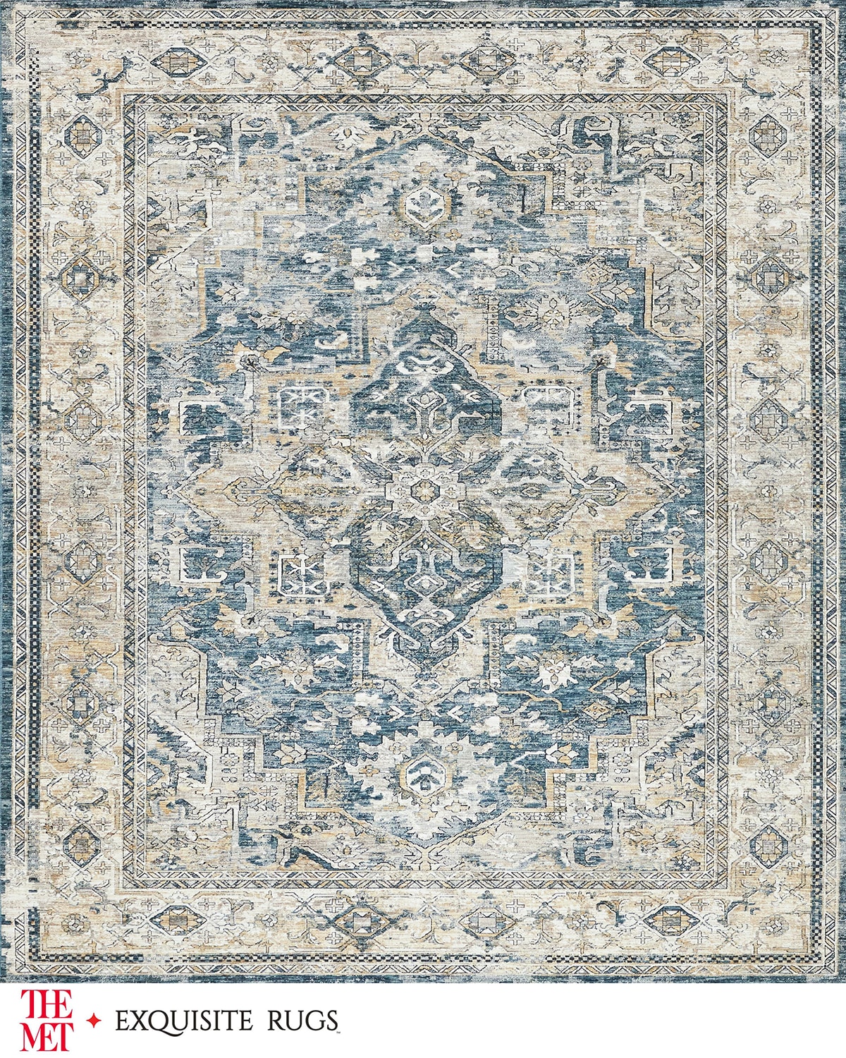 Image Exquisite Rugs x THE MET Antique Loom Blue & Beige Rug, 3' x 12'