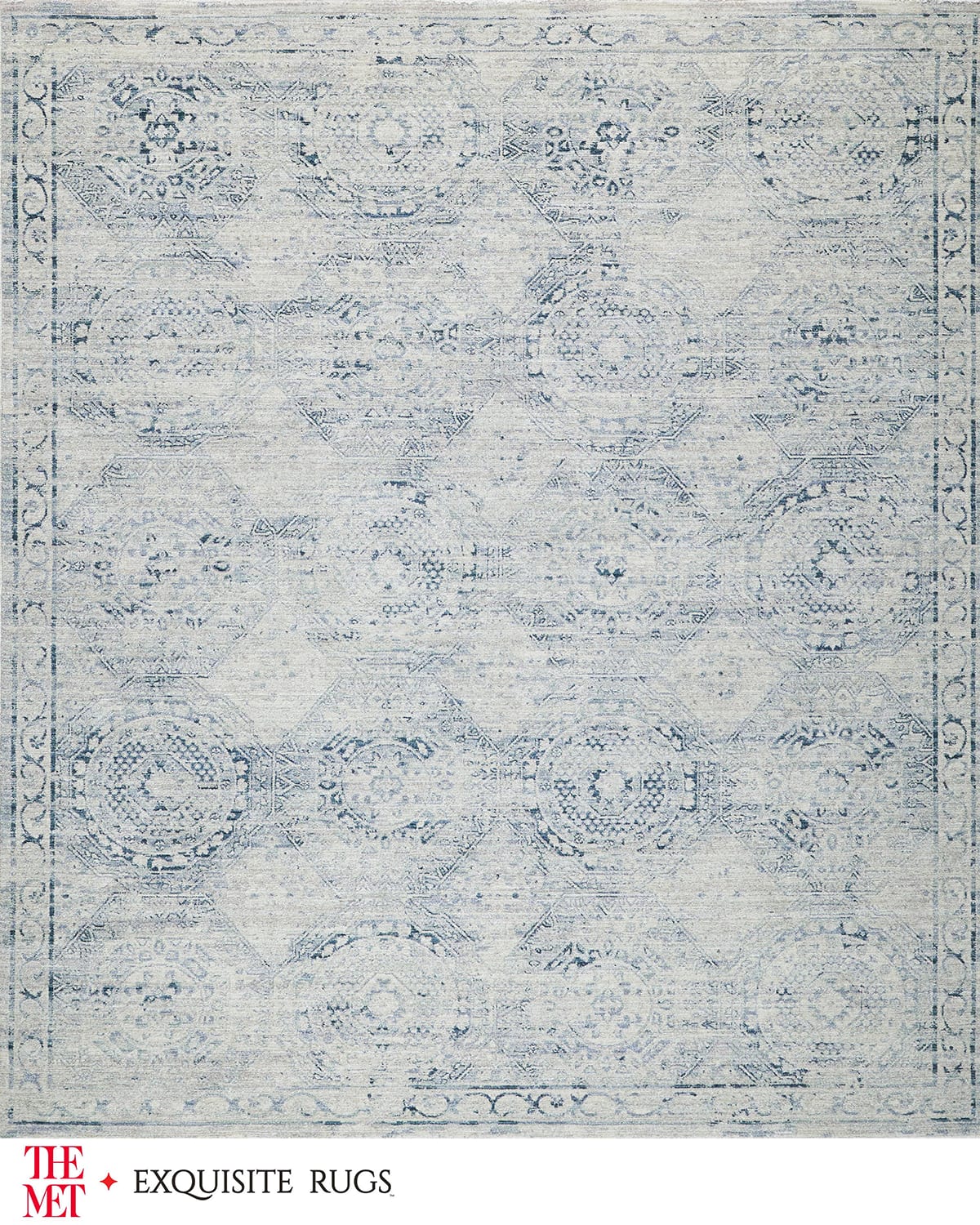 Image Exquisite Rugs x THE MET Vintage Loom Light Blue & Blue Rug, 3' x 12'
