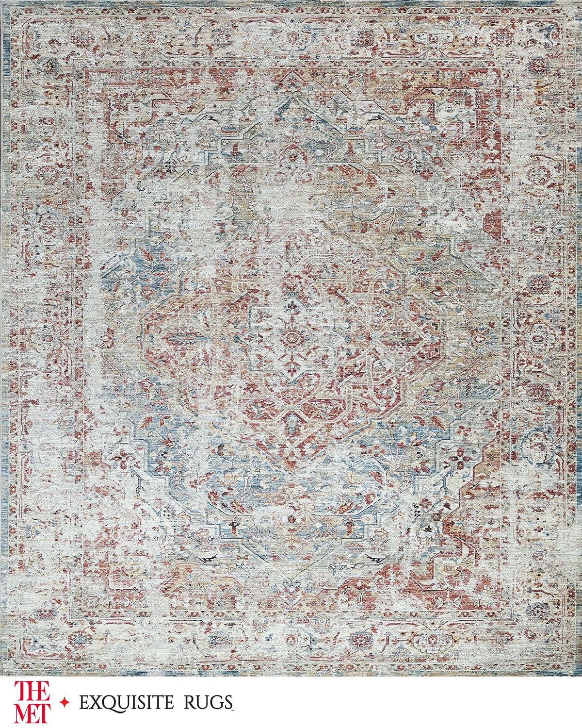 Image Exquisite Rugs x THE MET Antique Loom Rust & Light Blue Rug, 3' x 12'