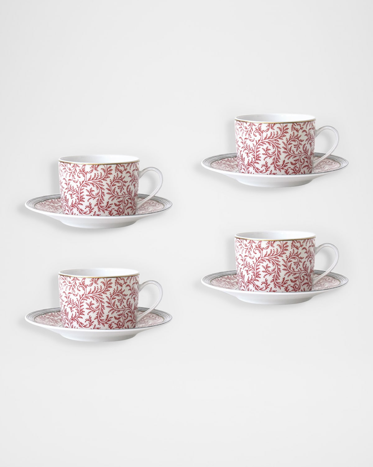 Image Bernardaud x Pierre Frey Braquenie 5 oz. Tea Cups & Saucers, Set of 4