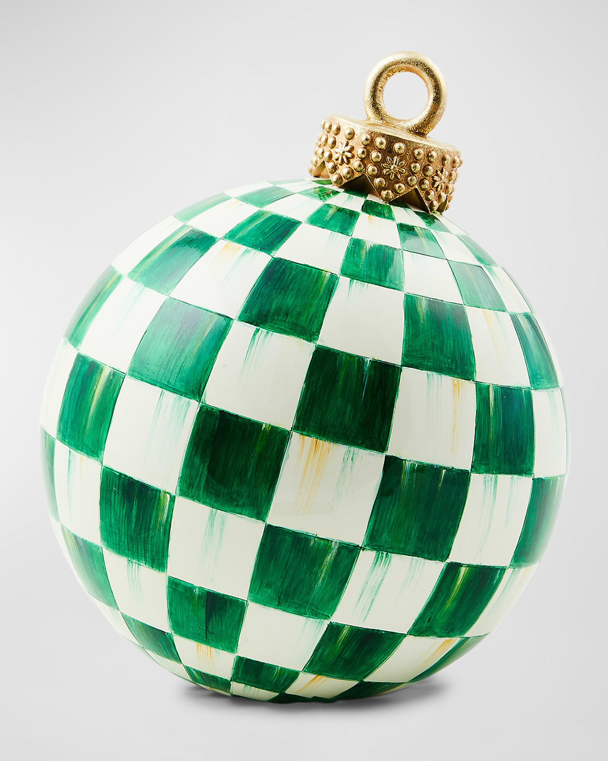 Image MacKenzie-Childs Dark Green Check Tabletop Christmas Ornament 