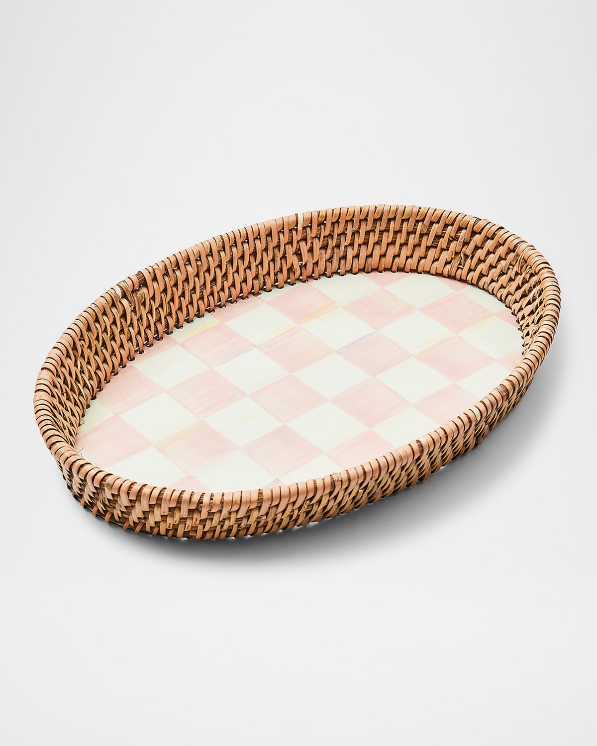 Image MacKenzie-Childs Rosy Check Small Enamel Rattan Serving Tray