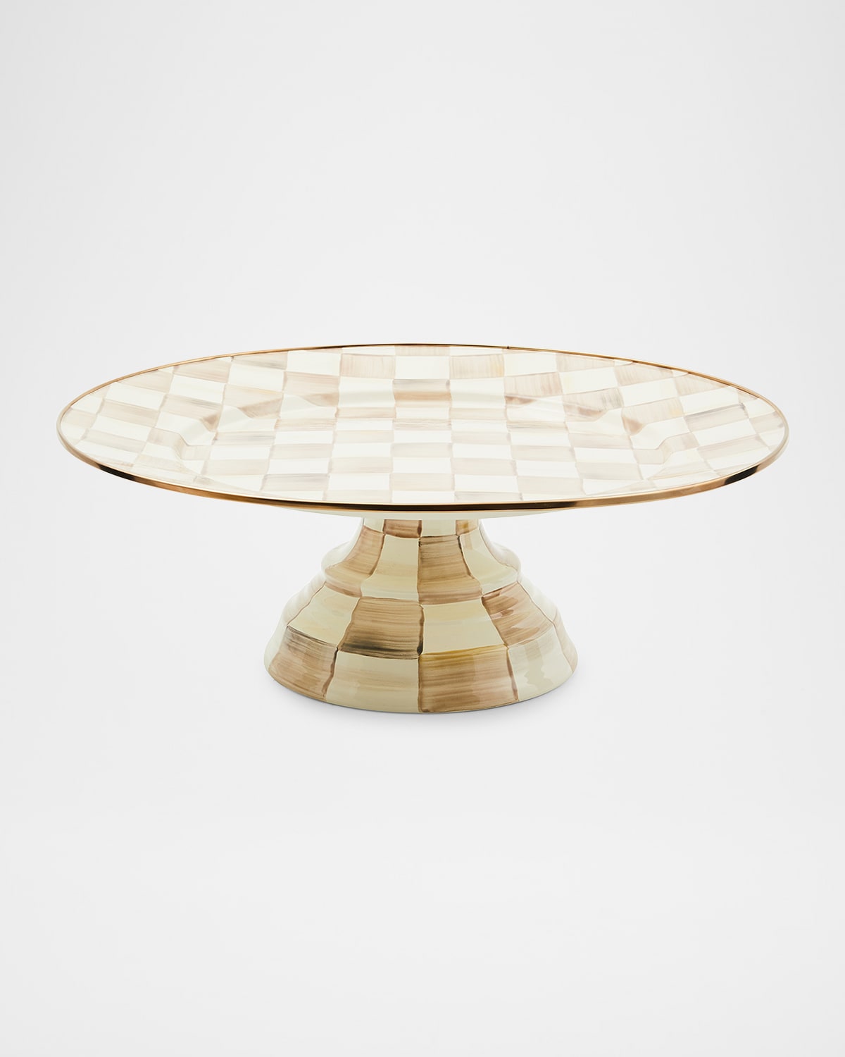Image MacKenzie-Childs Mocha Check Large Pedestal Platter