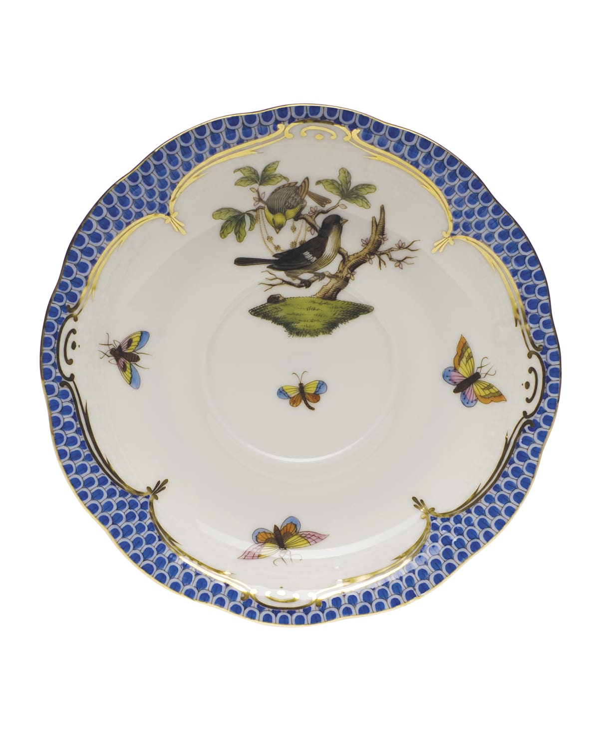 Image Herend Rothschild Bird Blue Border Saucer #1