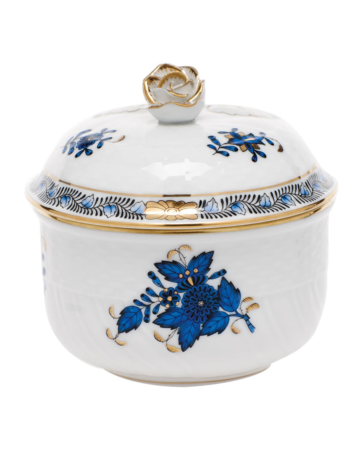 Image Herend Chinese Bouquet Black Sapphire Sugar Bowl