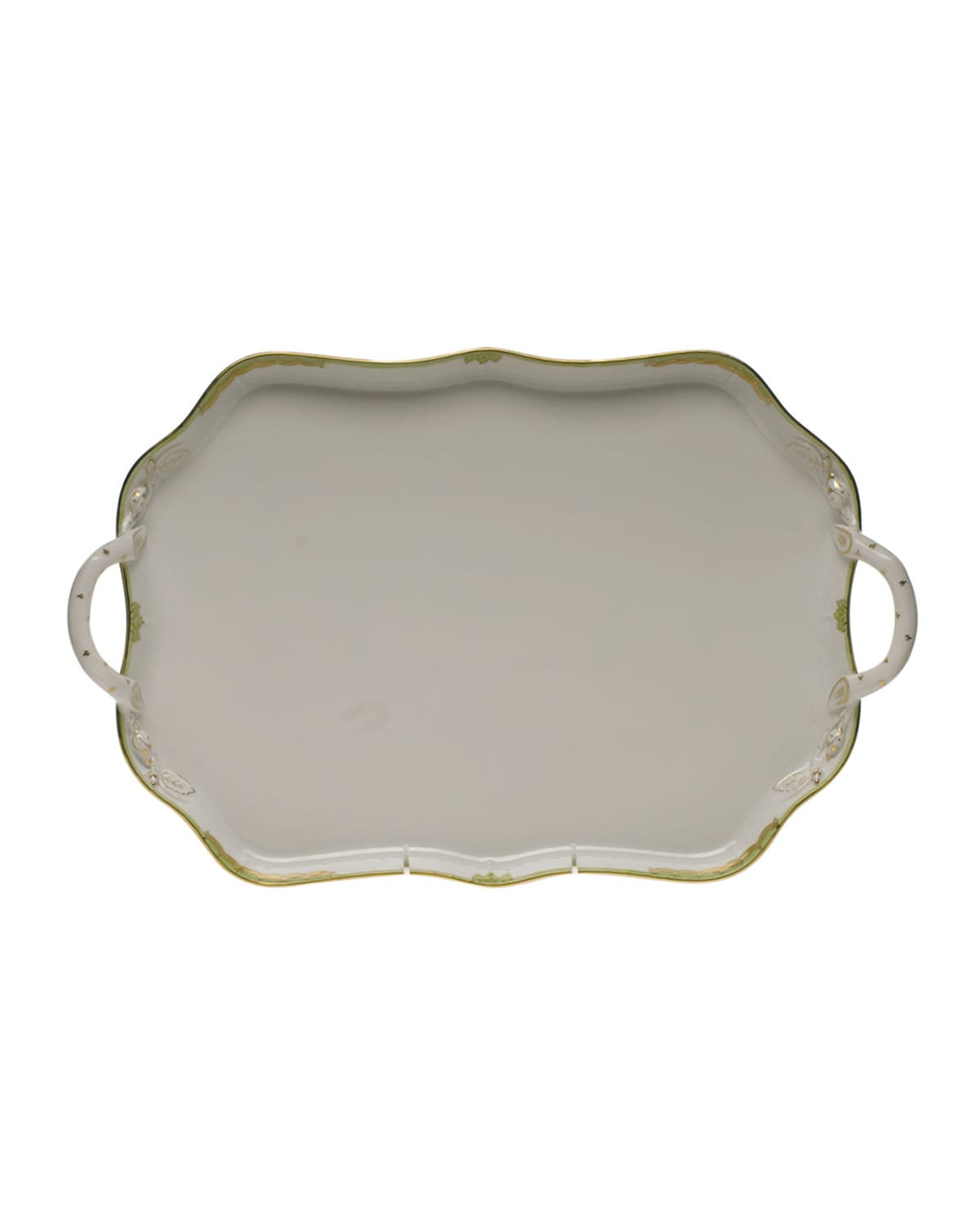 Image Herend Princess Victoria Green Rectangle Tray with Branch Handles