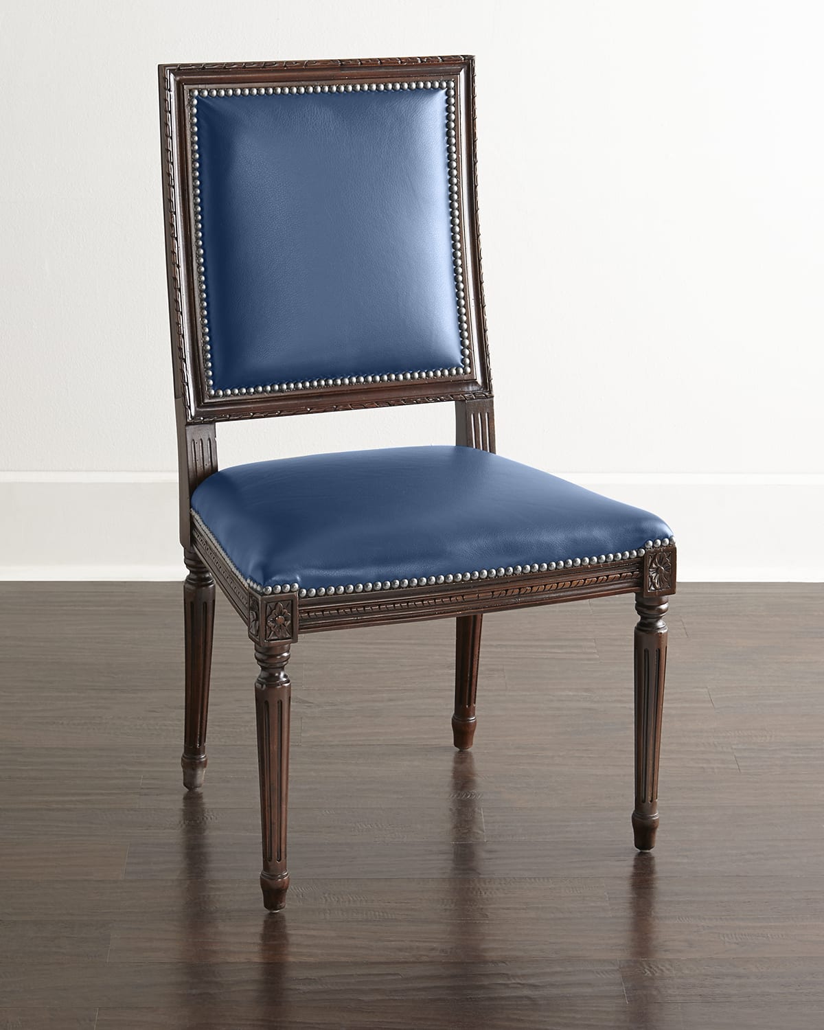 Massoud Marlin Blue Leather Side Chair Horchow