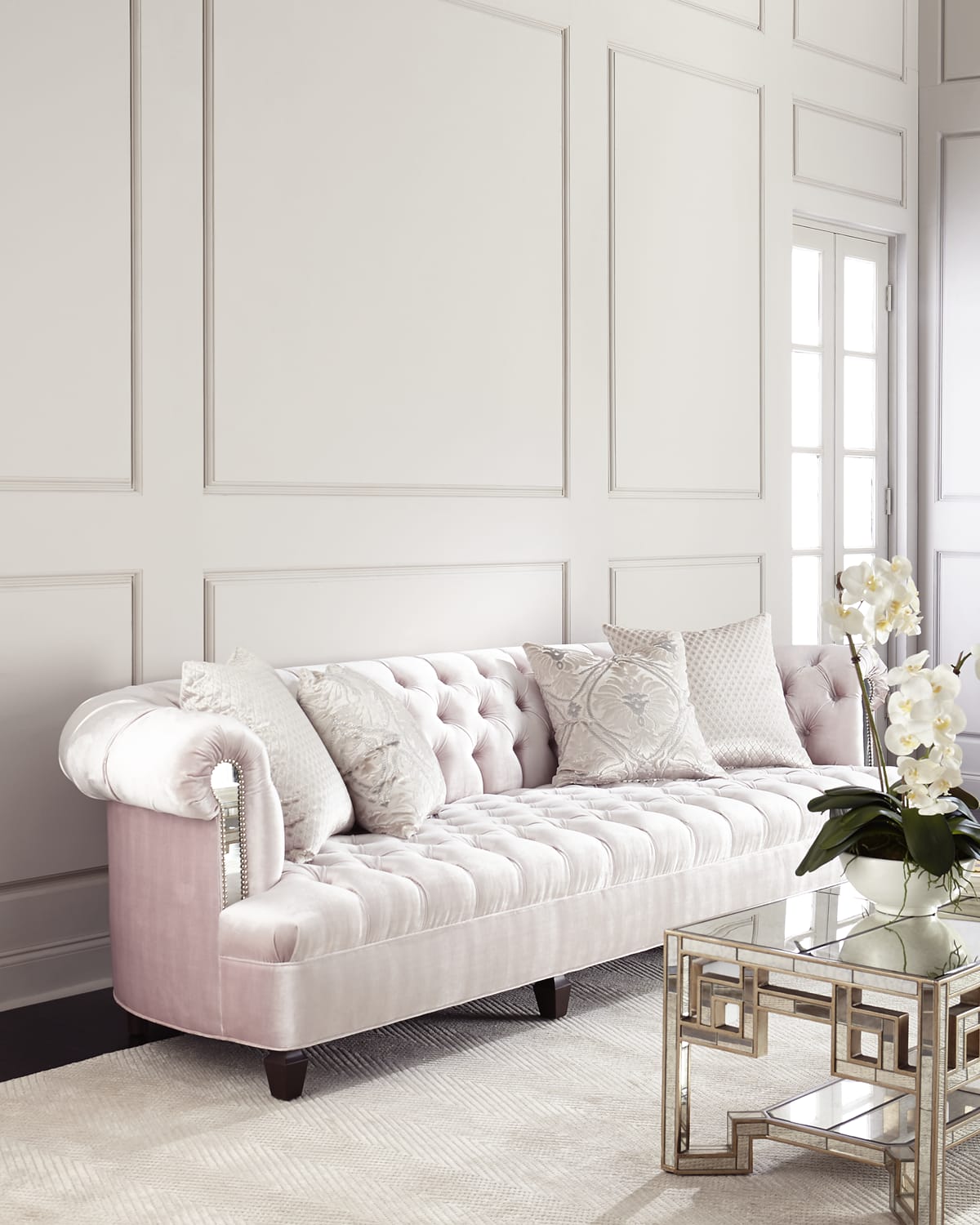 Haute House Valentina Sofa, 83 and Two Tufted Ottomans