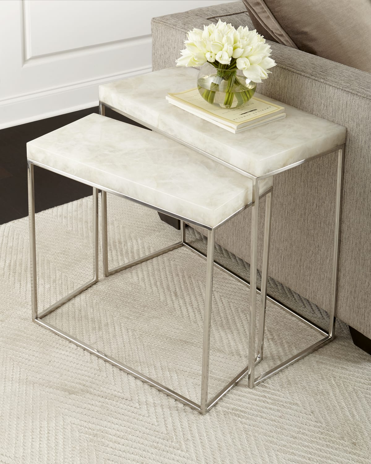 HORCHOW Contemporary SIDE TABLE Mirrored Faceted Bunching Cube Modern Accent 