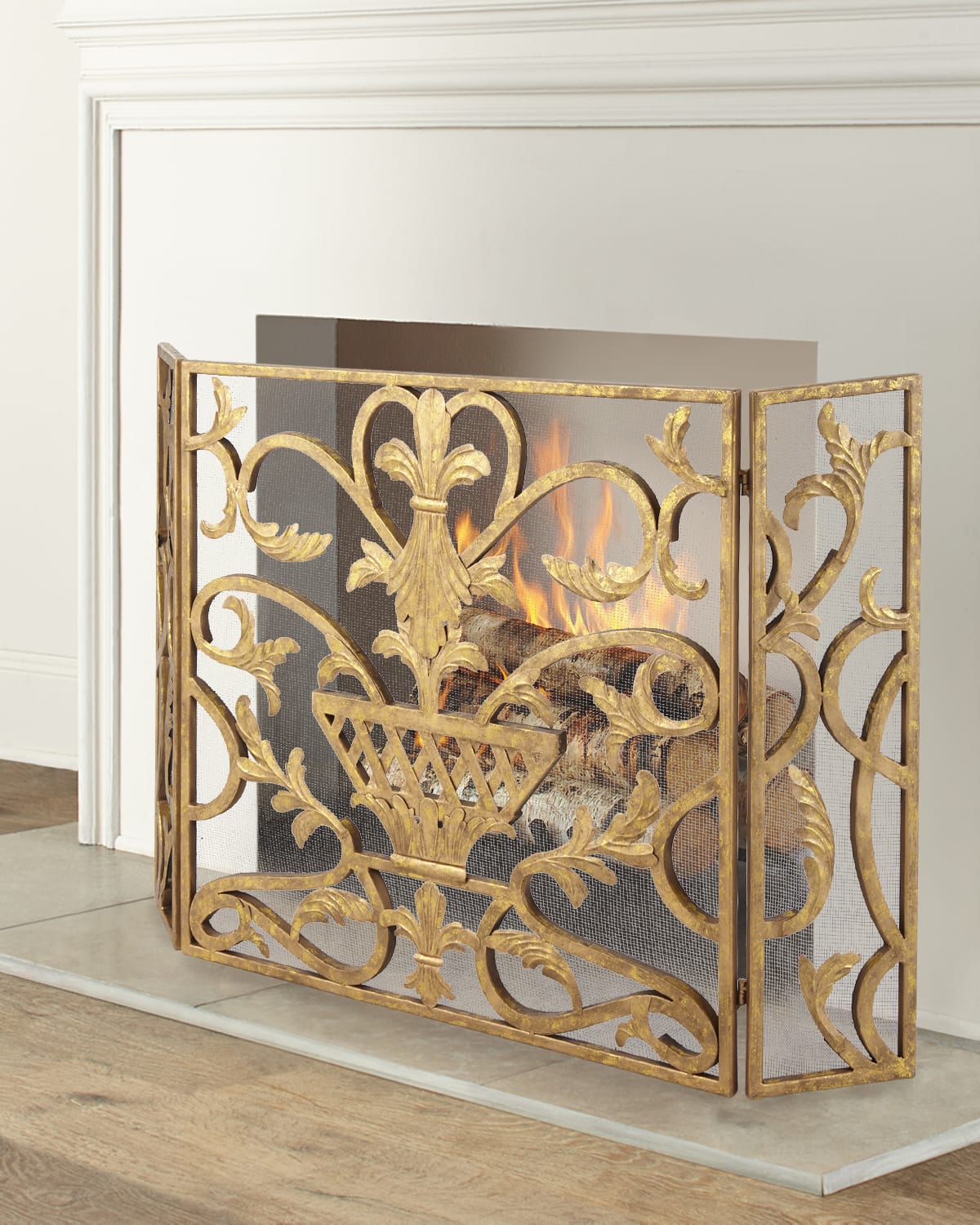NEW Designer HORCHOW 3 Panels COASTAL CLAM SHELL Italian Gold Fireplace Screen 