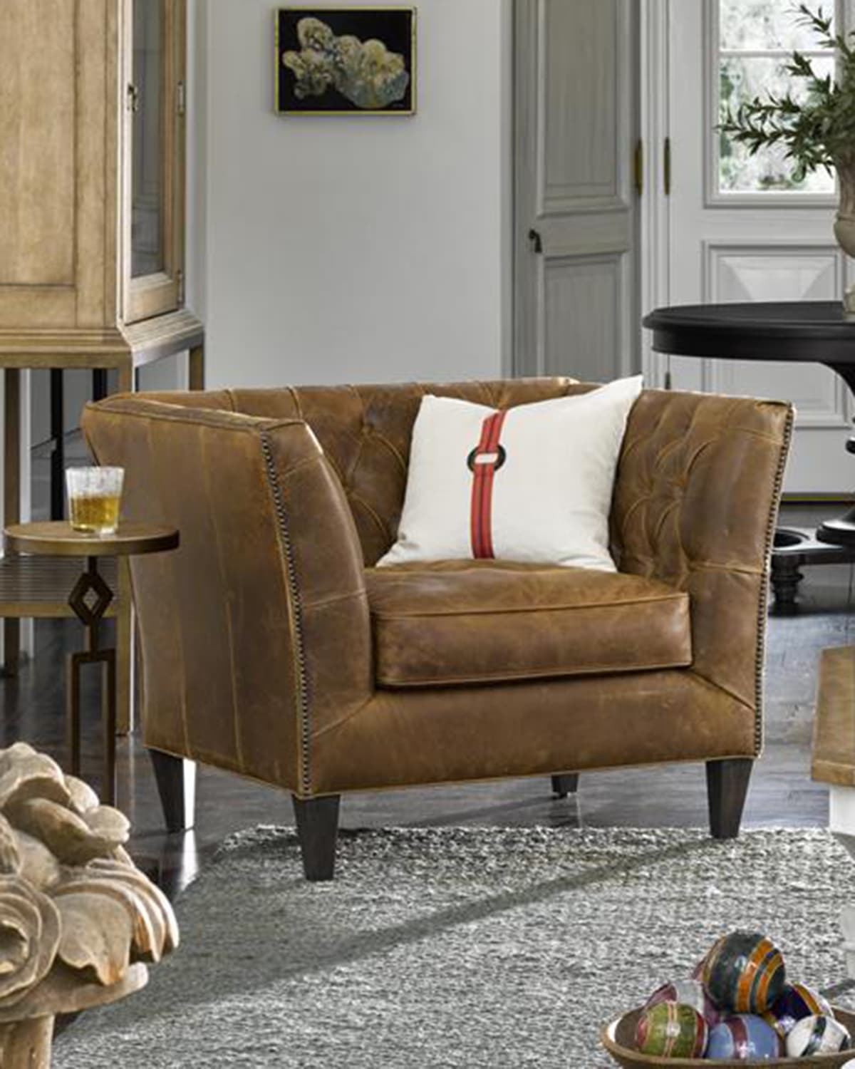 Top grain deals leather accent chair