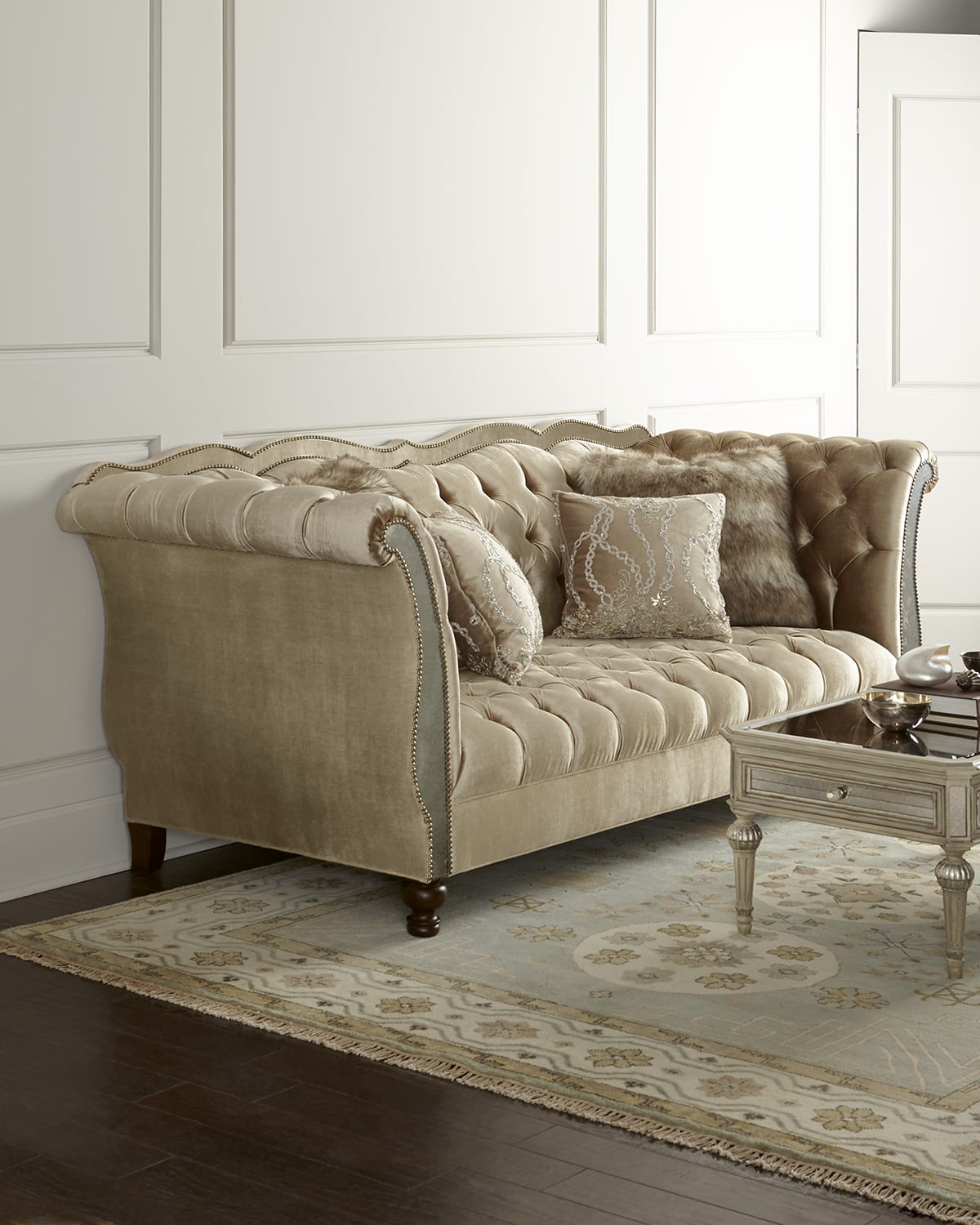 Nailhead Trim Tufted Sofa