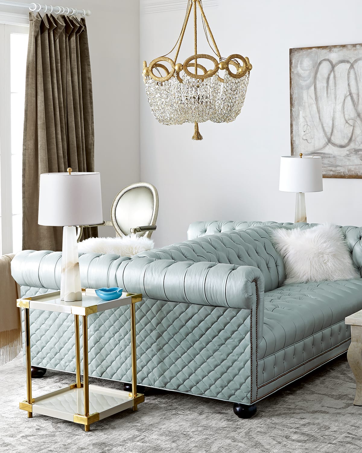 Blue sofa deals with nailhead trim