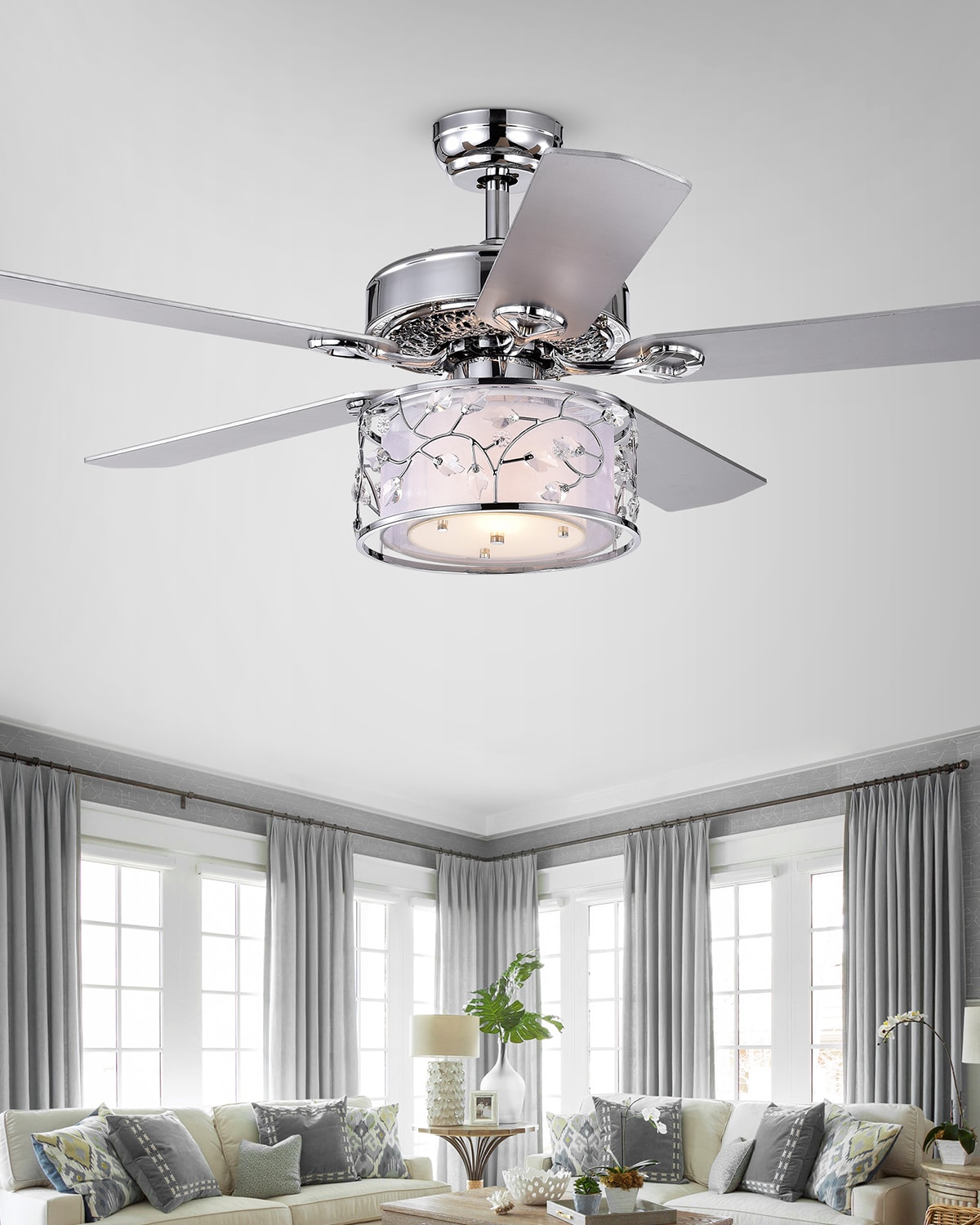 Home Accessories Stacked Crystal Baguette Chandelier Ceiling Fan