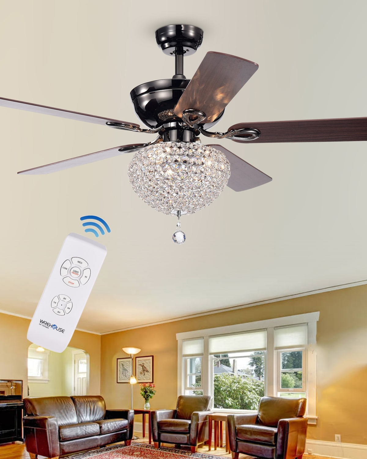 Home Accessories Round Crystal Chandelier Ceiling Fan