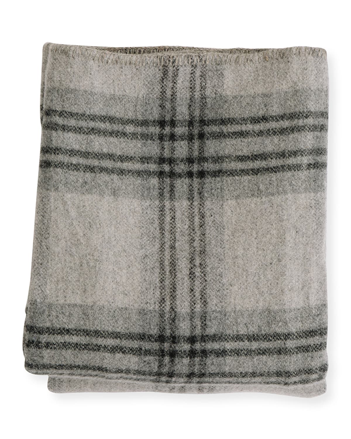 Evangeline Linens Plaid Merino Wool Blanket, Fog Ledge | Horchow