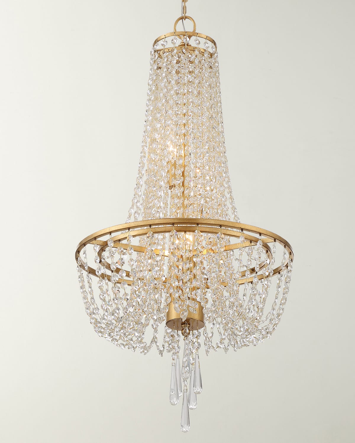 18-arms cast brass chandelier with large crystal almonds