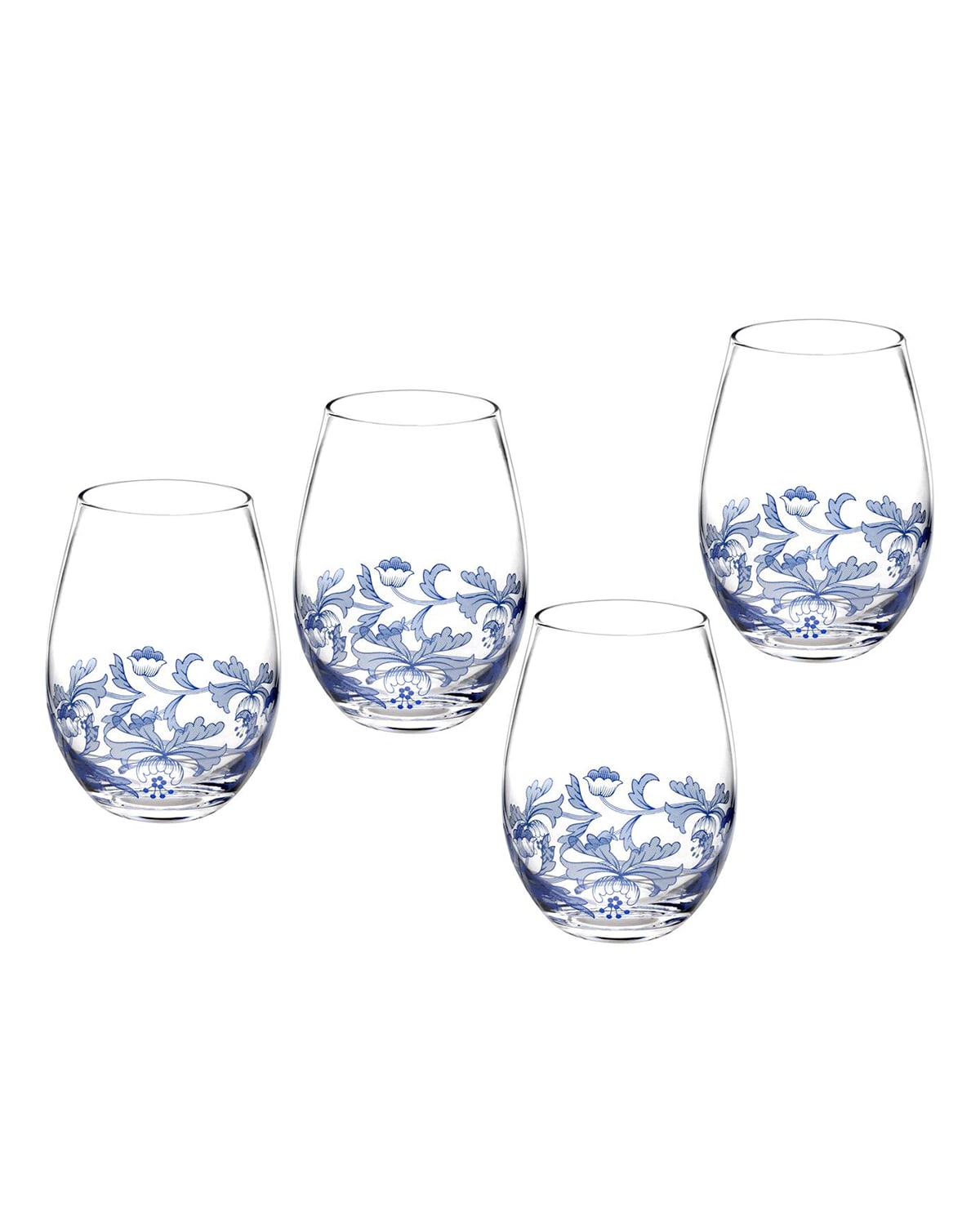 Godinger Meridian Stemless Wine Glasses, Blue - Set of 4