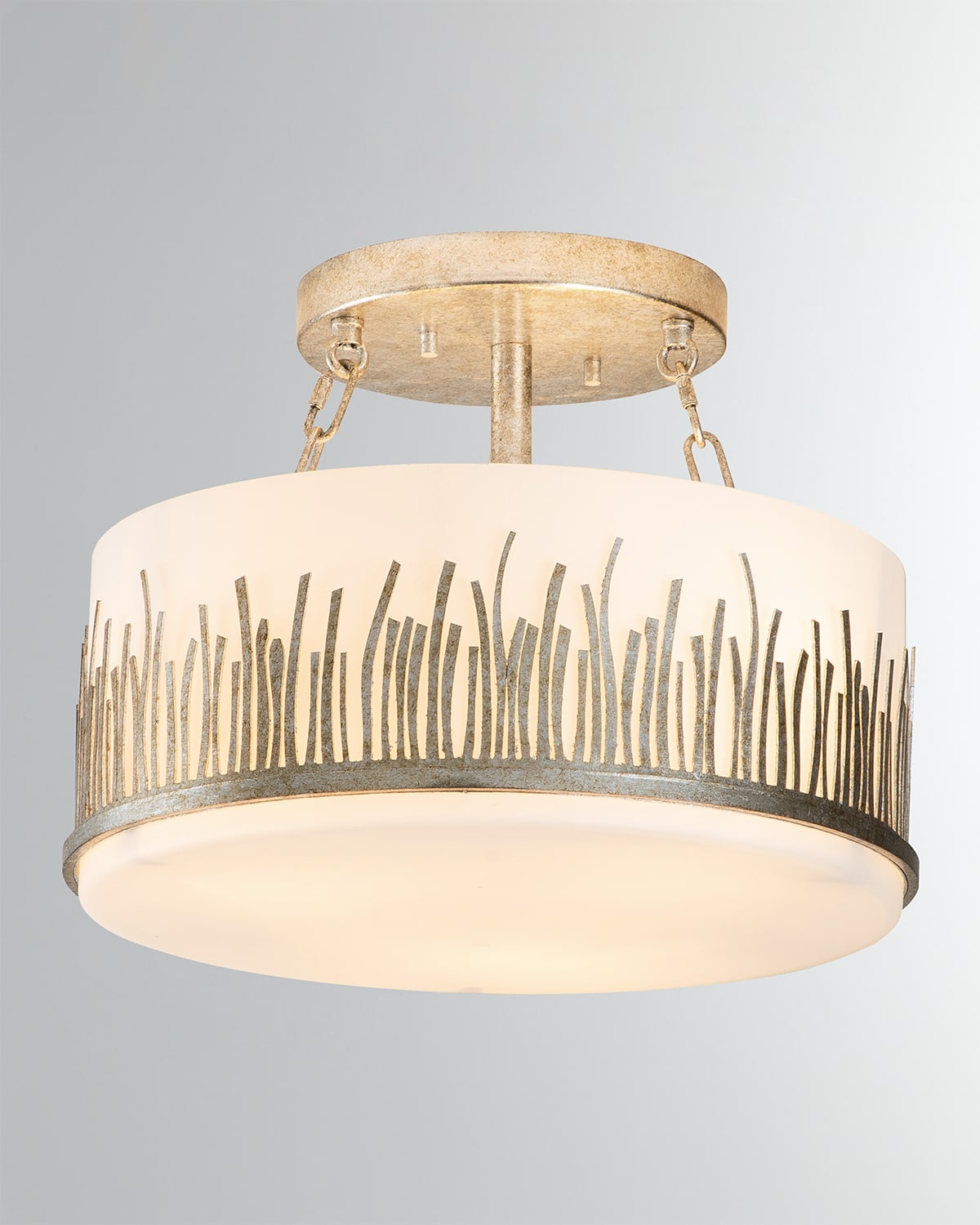 Natural fine abaca rope tightly wrapped over a powder coated metal frame. Flush  mount comes with a