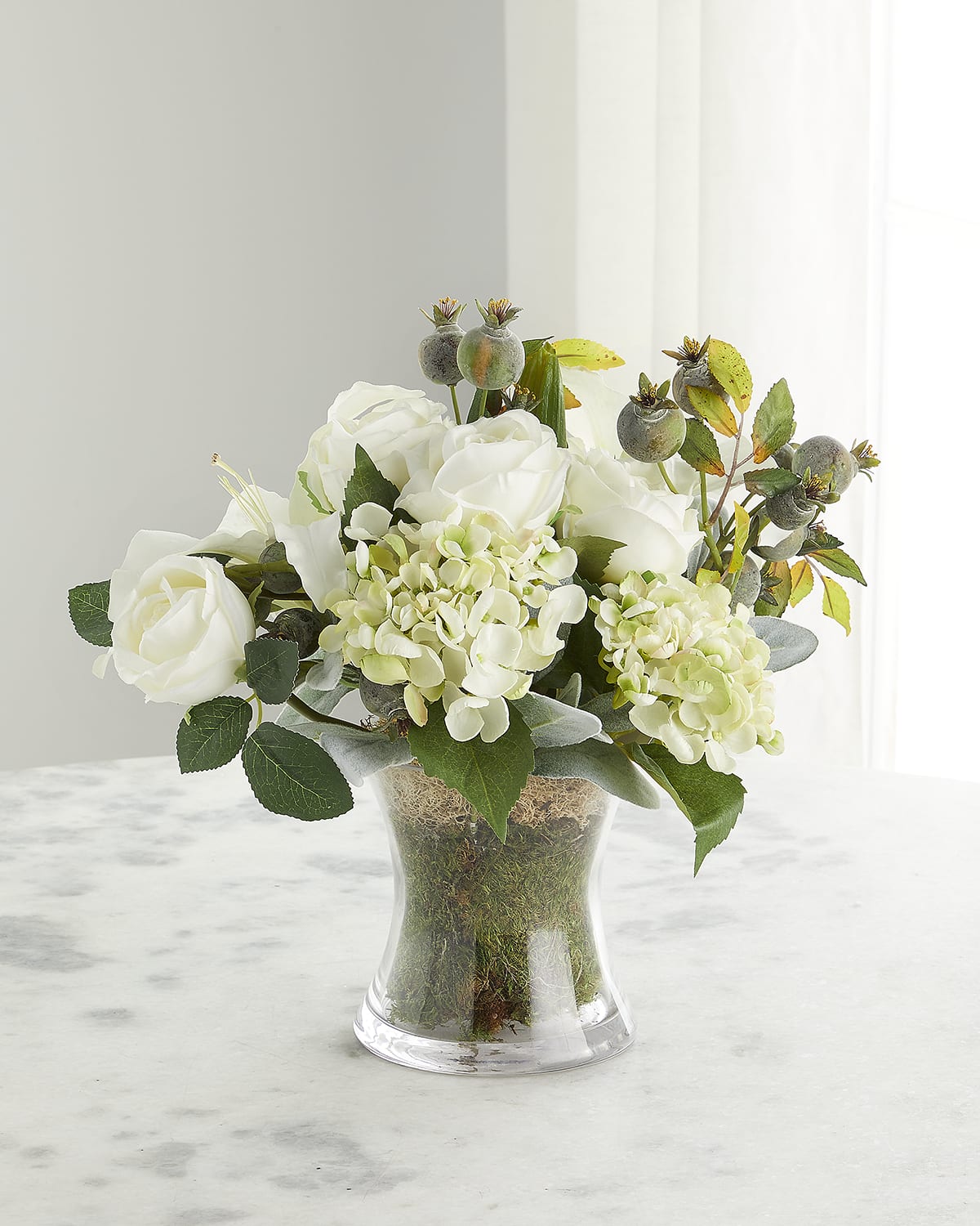 White Glass Faux Floral Arrangement