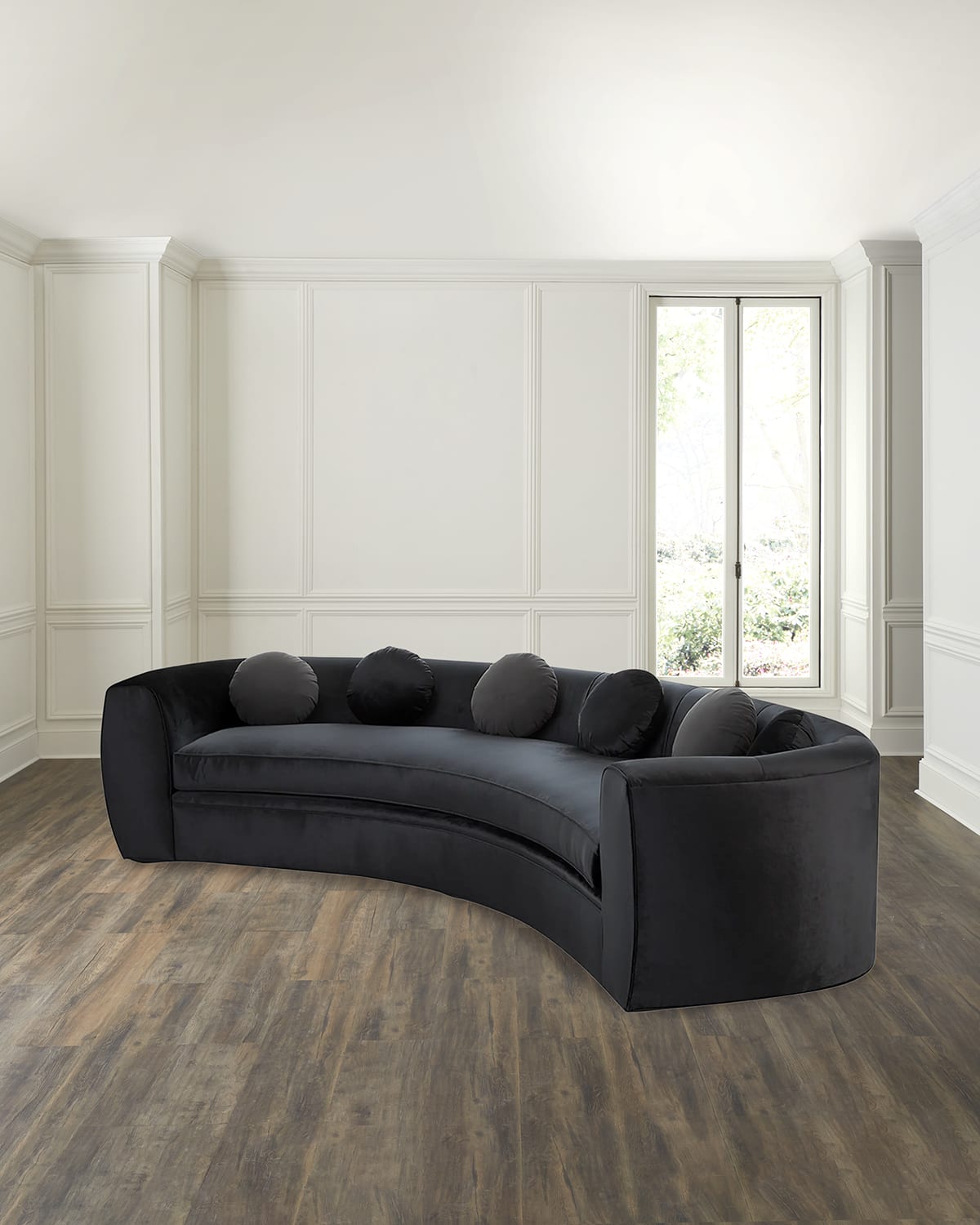 Curved velvet store couch