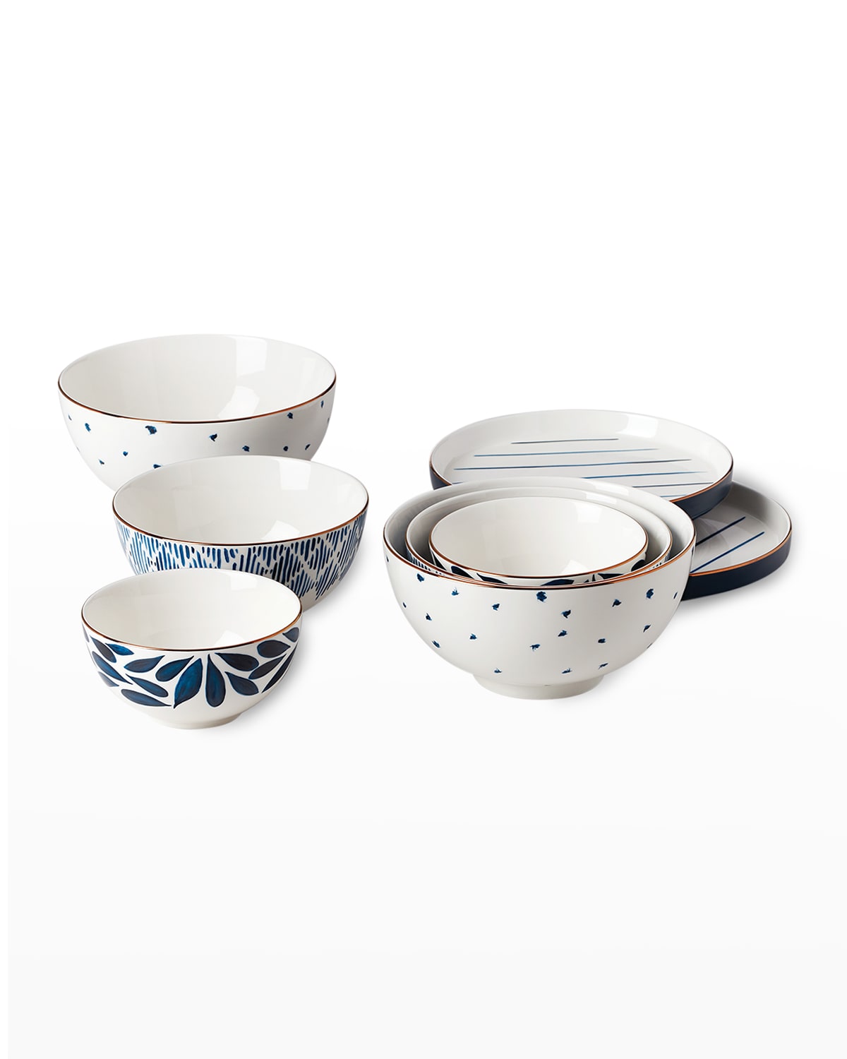 Lenox Blue Bay Set Da Dessert 12 Pezzi Porcellana Blu Con Dettagli Oro - Ciotole Piatti Tazze