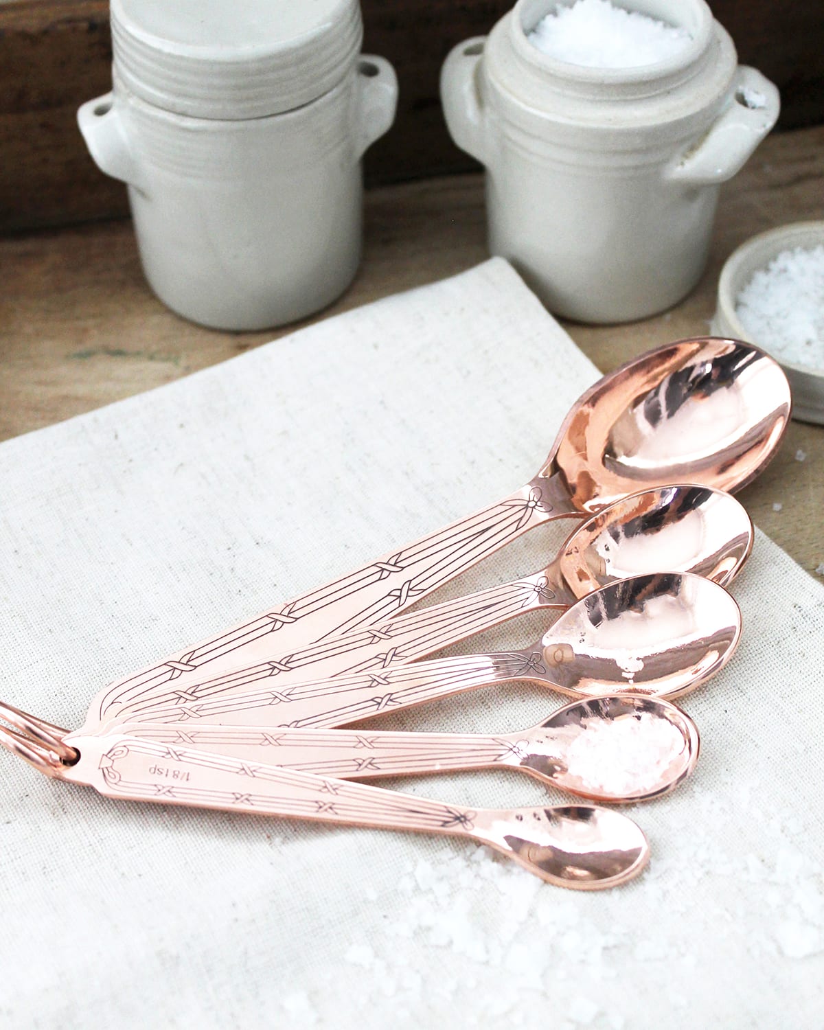 Coppermill Kitchen | Vintage Inspired Measuring Cups | Authentic Copper &  Brass | Hand-Engraved Cross & Bow Pattern | Set of 4