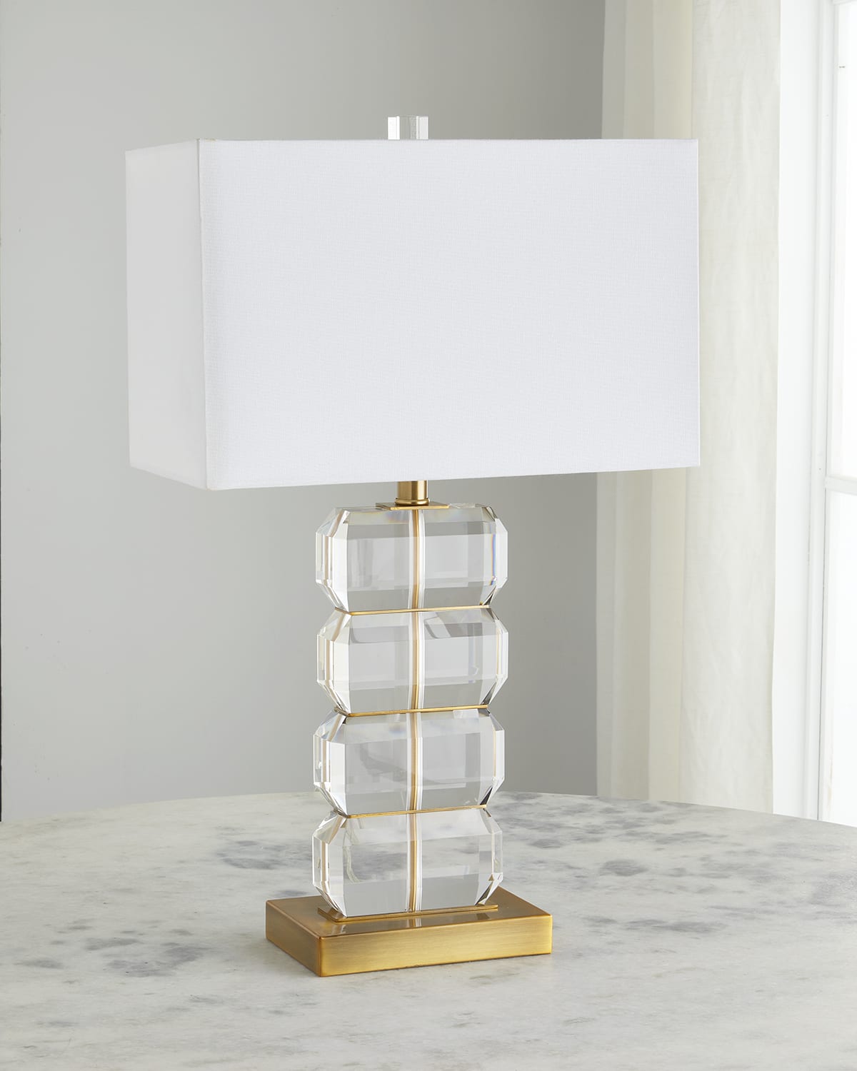 Riga Buffet Lamp in Crystal with Linen Shade - Avenue Design Canada