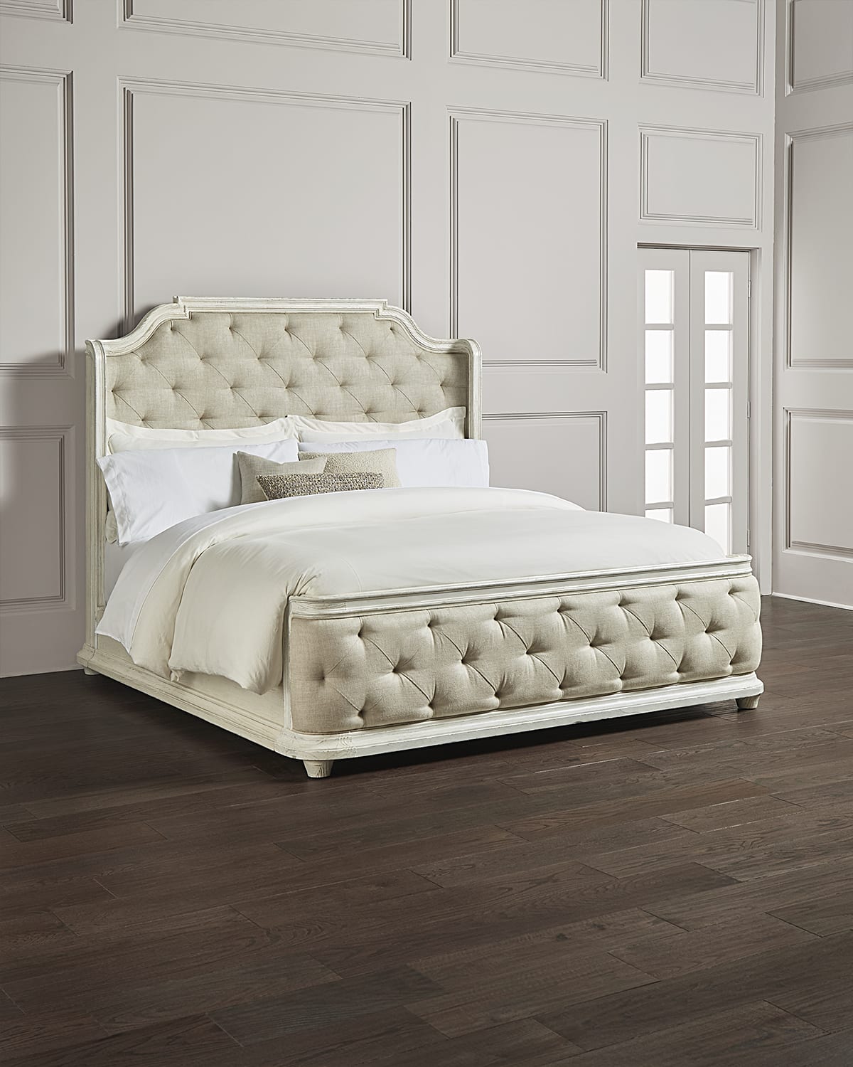 Interlude white linen king store upholstered bed