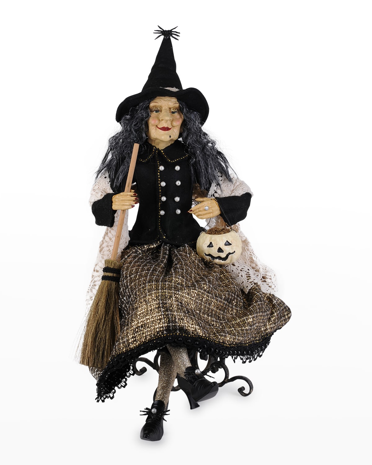 Karen Didion Originals 6' Sitting Witch with Lighted Pumpkin Halloween ...