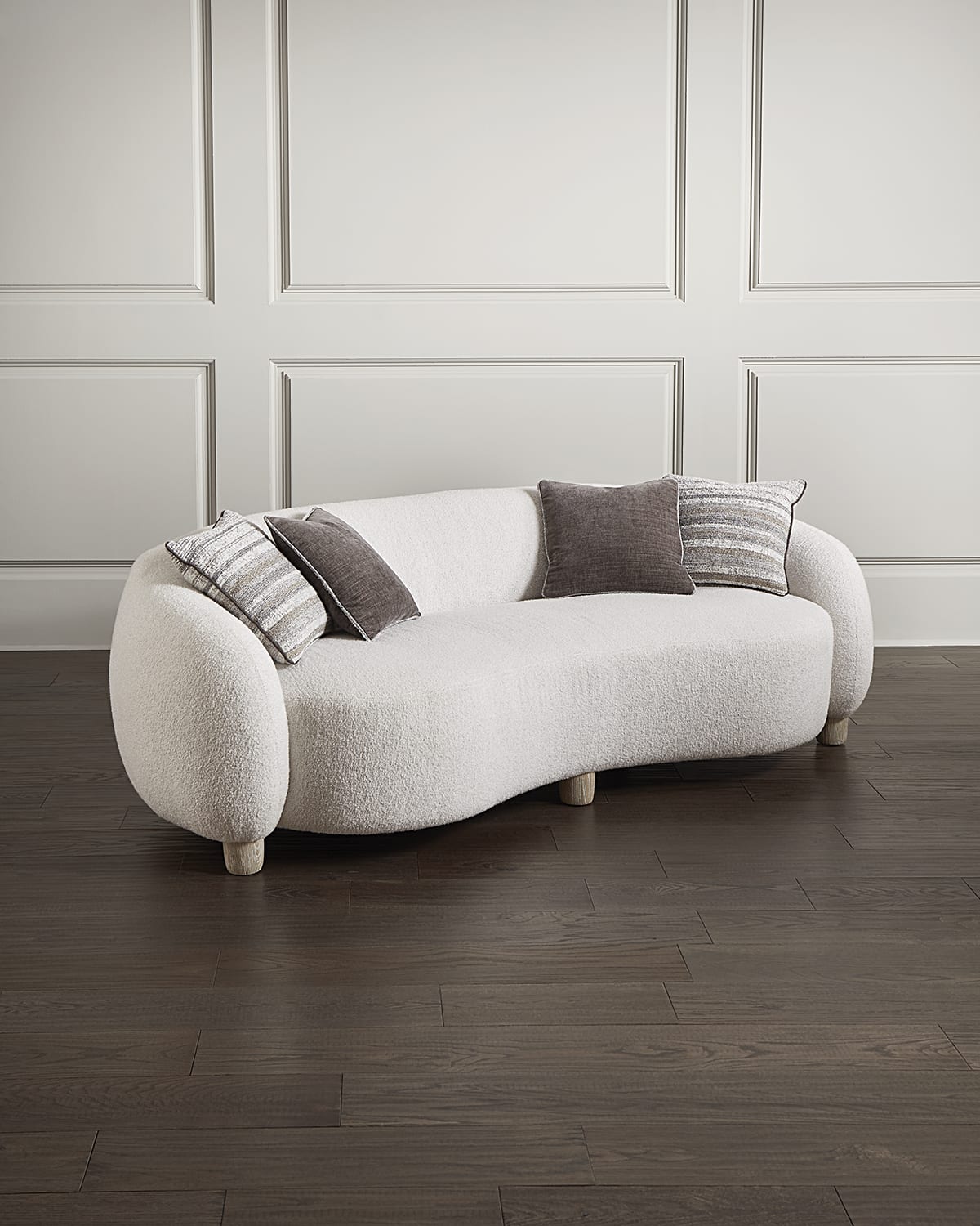 Charcoal Gray Striped Lumbar Pillow on Wood and Wicker Accent Chair -  Transitional - Living Room