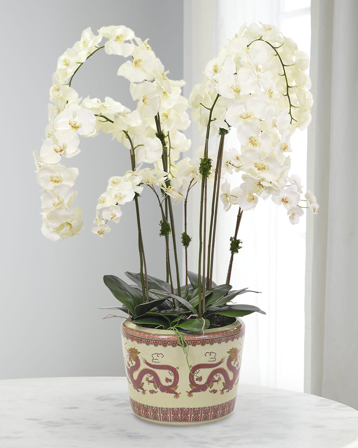 White Orchid 22 High Faux Flowers in Gold Ceramic Pot - #58Y69