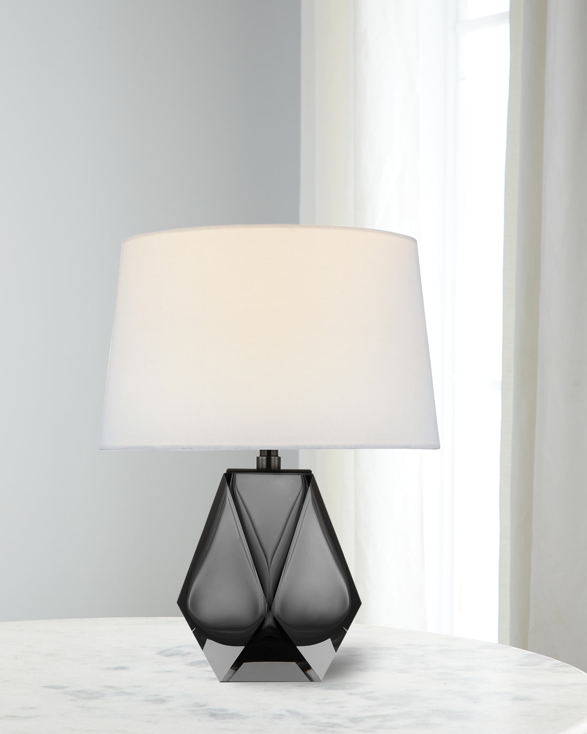 Fondant Small Table Lamp in Ivory and Soft Brass with Linen Shade