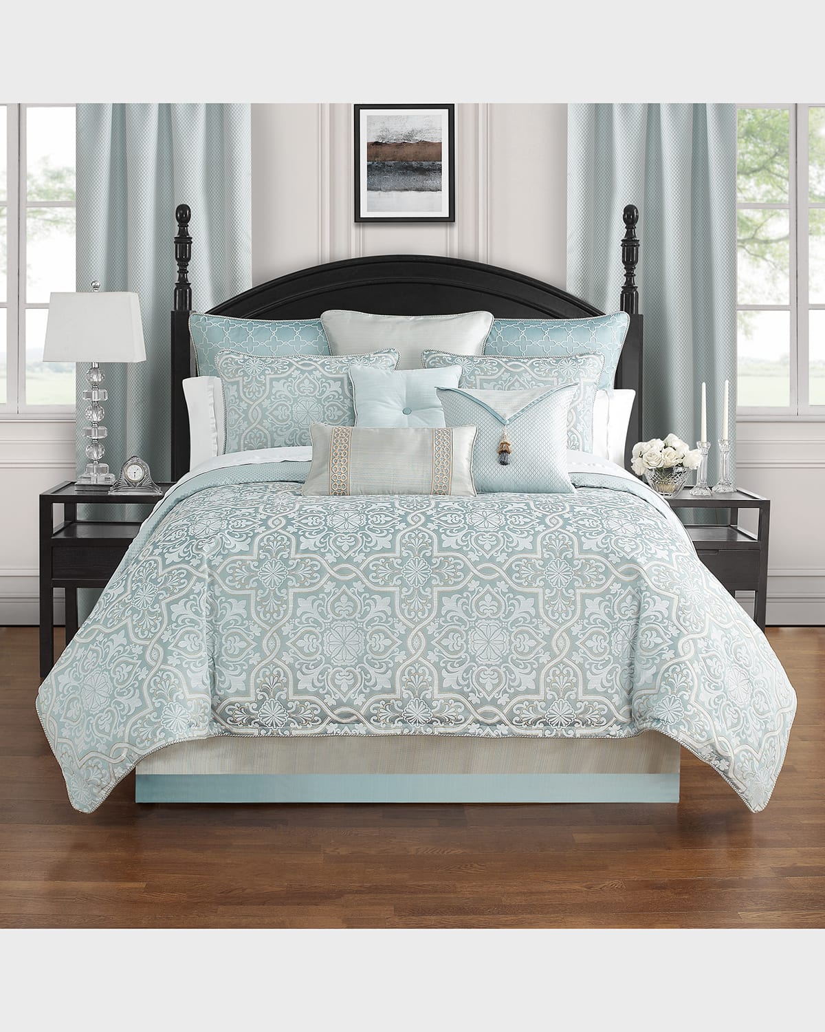 Set Piumino Queen Size Waterford Everett - Grigio Con Motivo Damascato E Ciniglia - Copripiumino Di Lusso Con Federe E Gonna