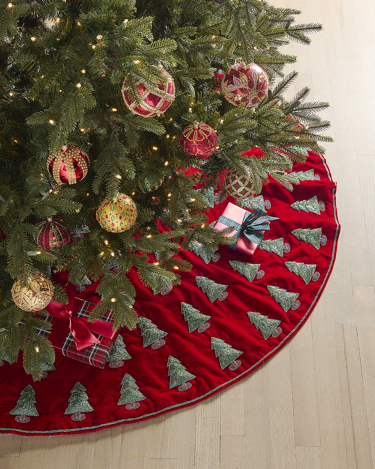 Sudha Pennathur 60" Velvet Embroidered Ornament Tree Skirt Horchow