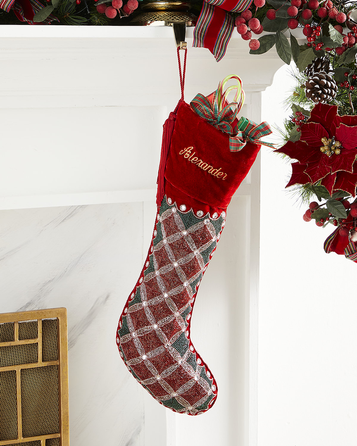 Sudha Pennathur Gold Beaded Tissue Christmas Stocking Horchow