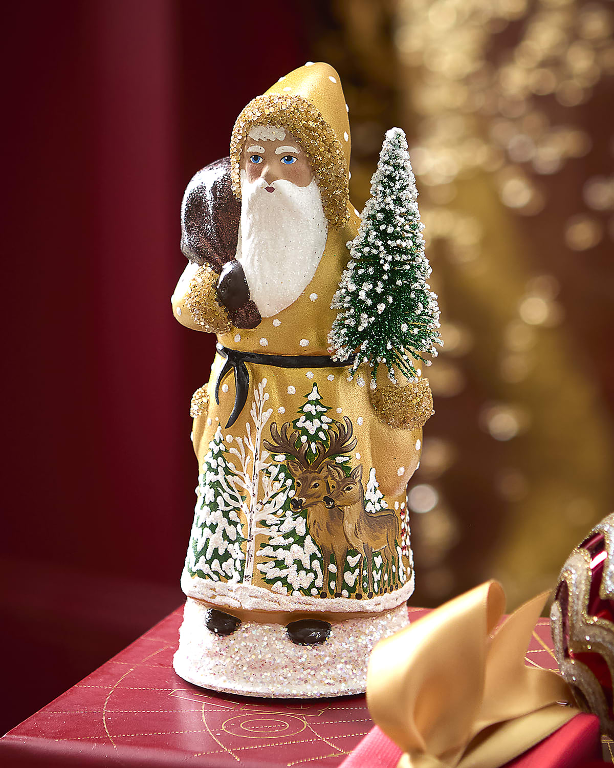 Ino Schaller Red Beaded Santa with Holly Leaves | Horchow