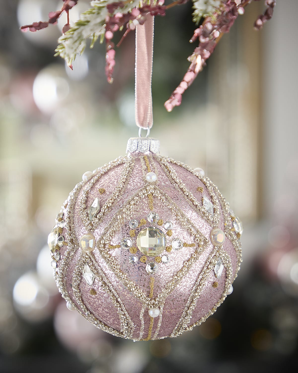 Neiman Marcus Floral Pink Opal Ball Christmas Ornament | Horchow