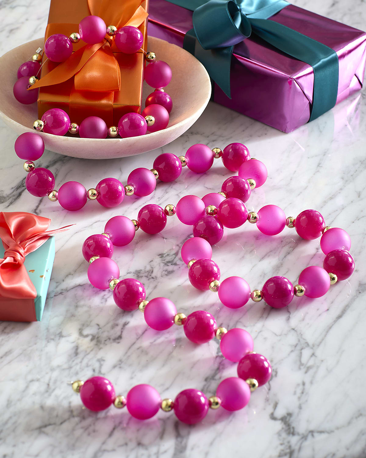 Glitterville 48" Sugar Plum Frosted Glass Ball Garland, Mint Horchow