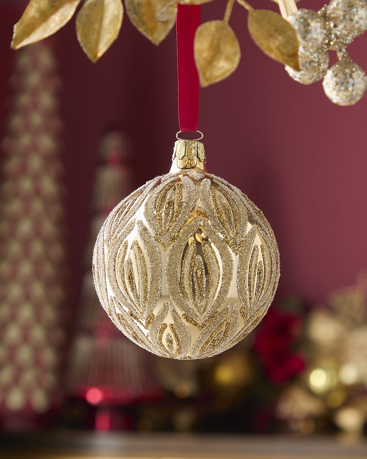 Neiman Marcus Christmas Golden Snowflake Ball Ornament Horchow