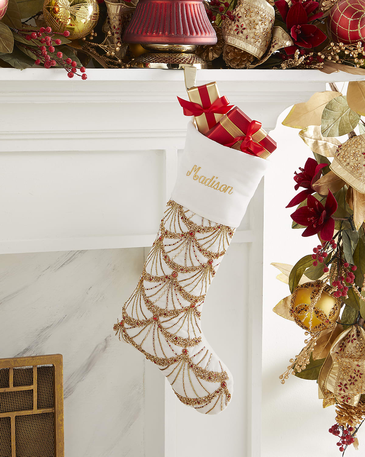 Neiman Marcus Beaded Fan Christmas Stocking Horchow