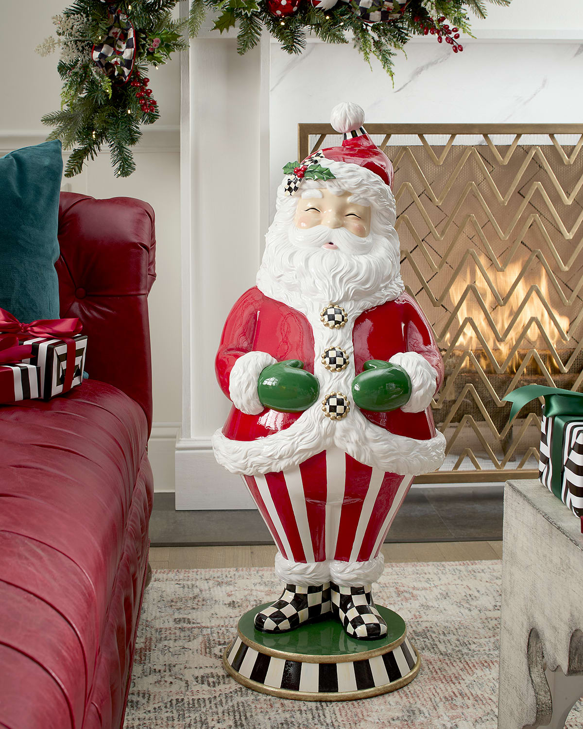 MacKenzieChilds Nick's Pick Holly Jolly Fabric Santa, 8" Horchow