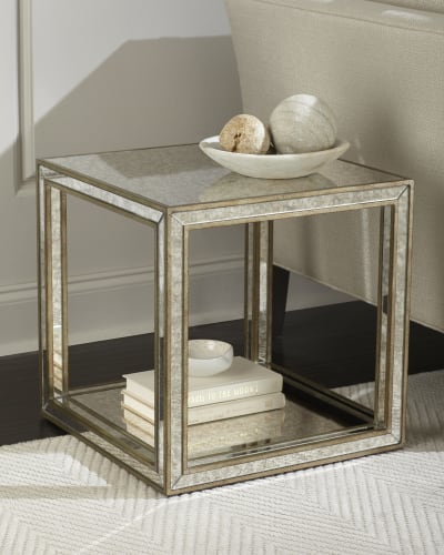 Antiqued Mirror Glass Furniture, Quartz Black Mirrored Console Table & Mirror Set
